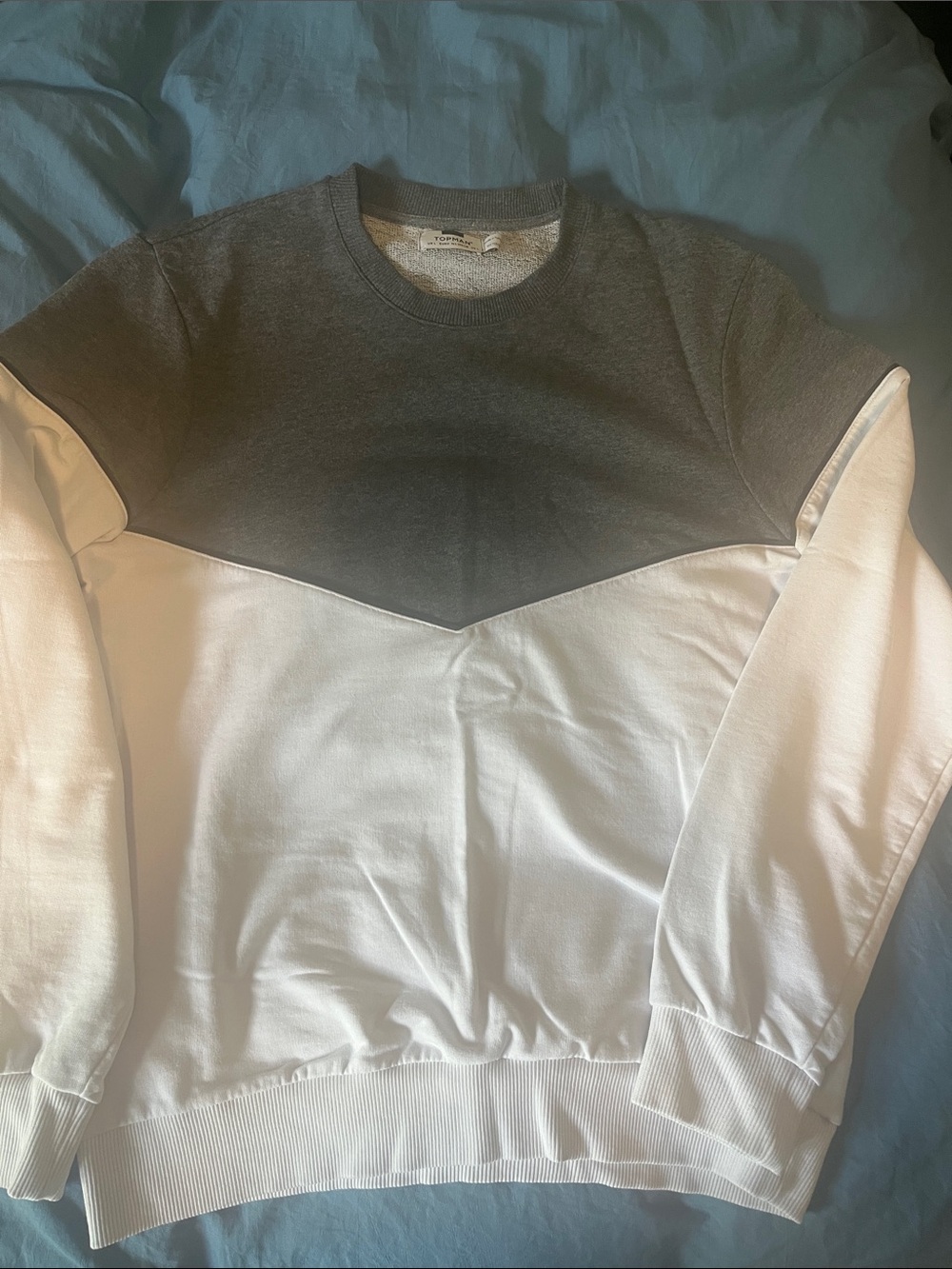 Gray and White TOPMAN Crewneck Sweatshirt